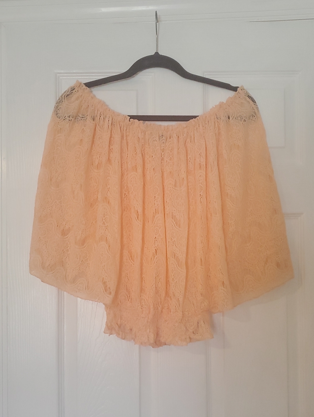 Poof! Peach Lace Off-Shoulder Blouse